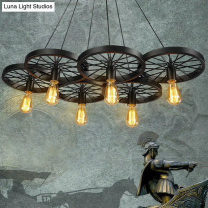 Industrial Metal Wagon Wheel Bar Pendant Lamp | Multi Hanging Light Fixture