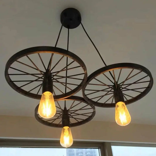 Industrial Metal Wagon Wheel Bar Pendant Lamp | Multi Hanging Light Fixture