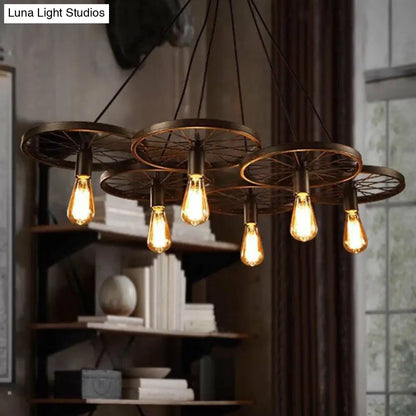 Industrial Metal Wagon Wheel Bar Pendant Lamp | Multi Hanging Light Fixture