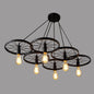 Industrial Metal Wagon Wheel Pendant Lamp: Black Hanging Light Fixture for Restaurants