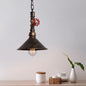 Industrial Metal Water Pipe and Valve Suspension Pendant - Black/Bronze, Cone Shade