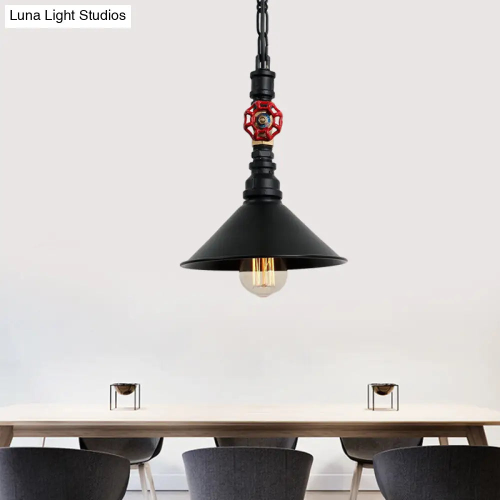 Industrial Metal Water Pipe and Valve Suspension Pendant - Black/Bronze, Cone Shade