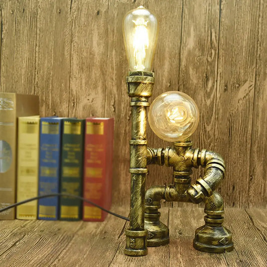 Industrial Metal Water Pipe Nightstand Lamp - Stylish Dorm Room Decoration Light