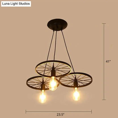 Industrial Metal Wheel Shaped Pendulum Pendant Light for Restaurants