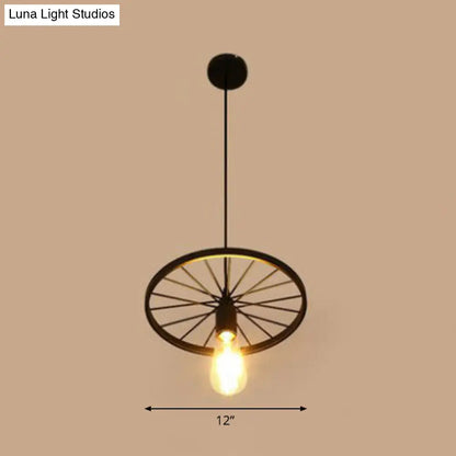 Industrial Metal Wheel Shaped Pendulum Pendant Light for Restaurants