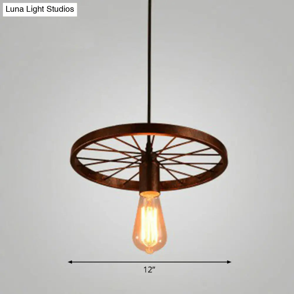 Industrial Metal Wheel Shaped Pendulum Pendant Light for Restaurants