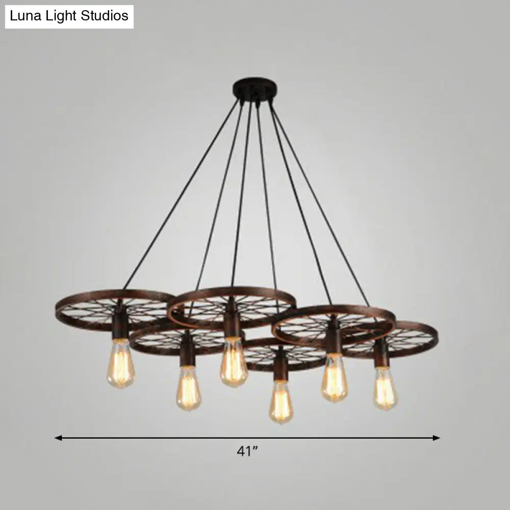 Industrial Metal Wheel Shaped Pendulum Pendant Light for Restaurants