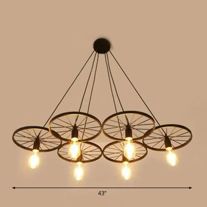 Industrial Metal Wheel Shaped Pendulum Pendant Light for Restaurants