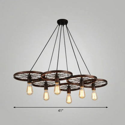 Industrial Metal Wheel Shaped Pendulum Pendant Light for Restaurants