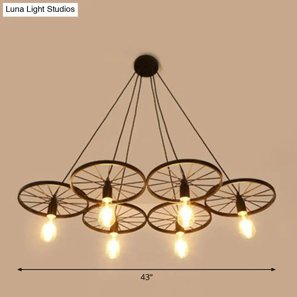 Industrial Metal Wheel Shaped Pendulum Pendant Light for Restaurants