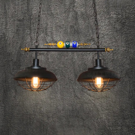 DecorBites™ Industrial Metal Wire Frame Island Light with Barn Shade - Black Finish, 2/3 Heads, Ideal for Billiard Room