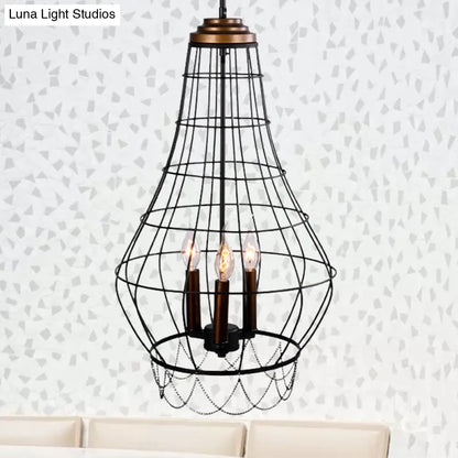 Industrial Metal Wire Guard Drop Light with 3 Black Finish Pendant Lights - Stylish Balcony Lamp with Candle Design