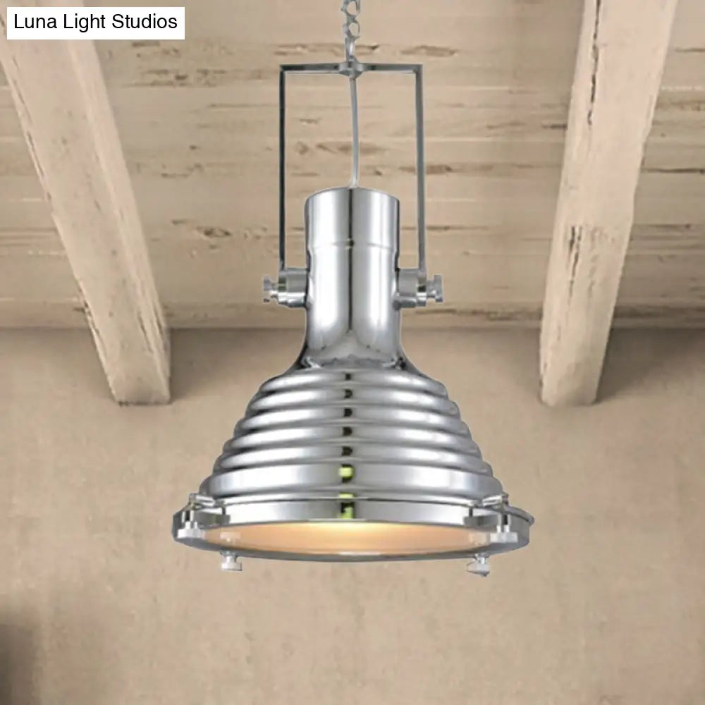 Industrial Metallic Cone Pendant Lamp - Bronze/Rust/Chrome Finish, 14"/16" Width, Hanging Ceiling Light