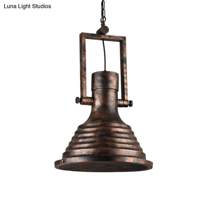 Industrial Metallic Cone Pendant Lamp - Bronze/Rust/Chrome Finish, 14"/16" Width, Hanging Ceiling Light