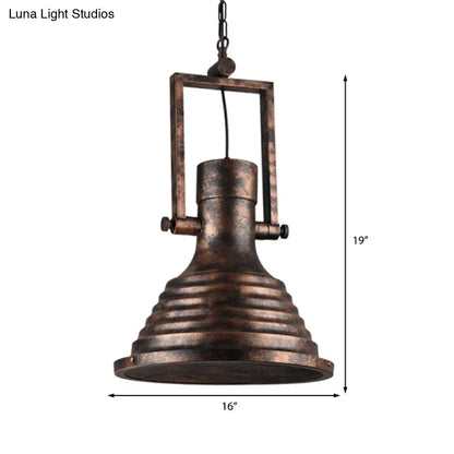 Industrial Metallic Cone Pendant Lamp - Bronze/Rust/Chrome Finish, 14"/16" Width, Hanging Ceiling Light