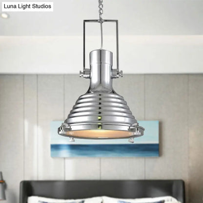 Industrial Metallic Cone Pendant Lamp - Bronze/Rust/Chrome Finish, 14"/16" Width, Hanging Ceiling Light