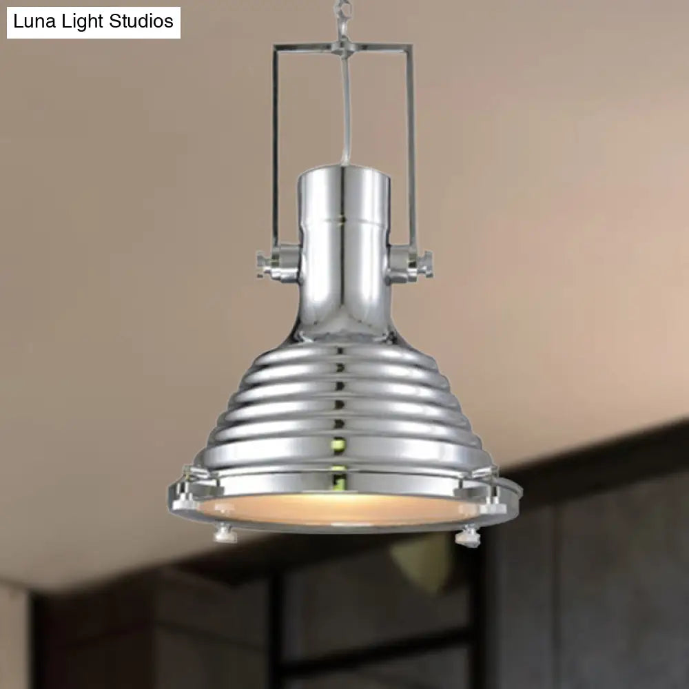 Industrial Metallic Cone Pendant Lamp - Bronze/Rust/Chrome Finish, 14"/16" Width, Hanging Ceiling Light