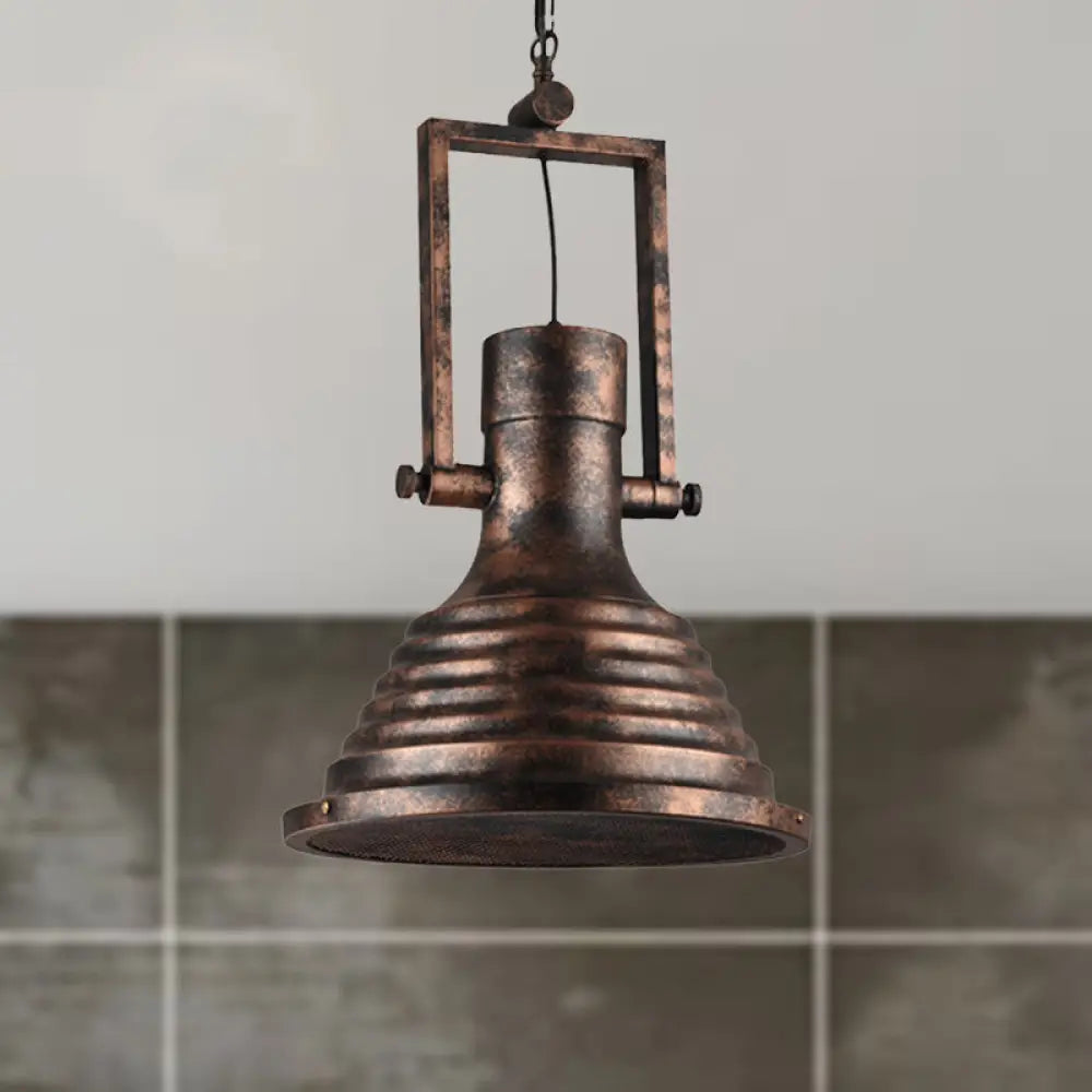 Industrial Metallic Cone Pendant Lamp - Bronze/Rust/Chrome Finish, 14"/16" Width, Hanging Ceiling Light