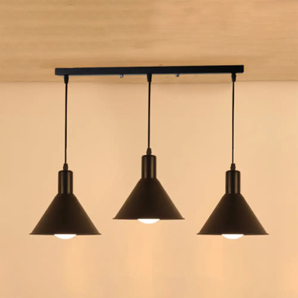 Industrial Metallic Funnel Dining Room Ceiling Light - 3-Light Black Pendant with Linear/Round Canopy