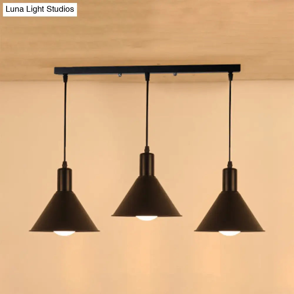 Industrial Metallic Funnel Dining Room Ceiling Light - 3-Light Black Pendant with Linear/Round Canopy