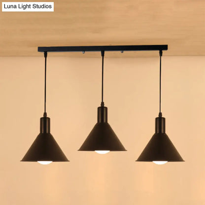 Industrial Metallic Funnel Dining Room Ceiling Light - 3-Light Black Pendant with Linear/Round Canopy