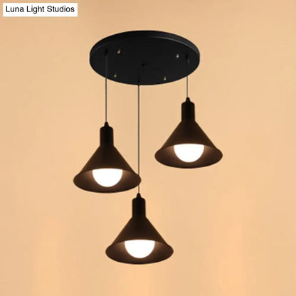 Industrial Metallic Funnel Dining Room Ceiling Light - 3-Light Black Pendant with Linear/Round Canopy