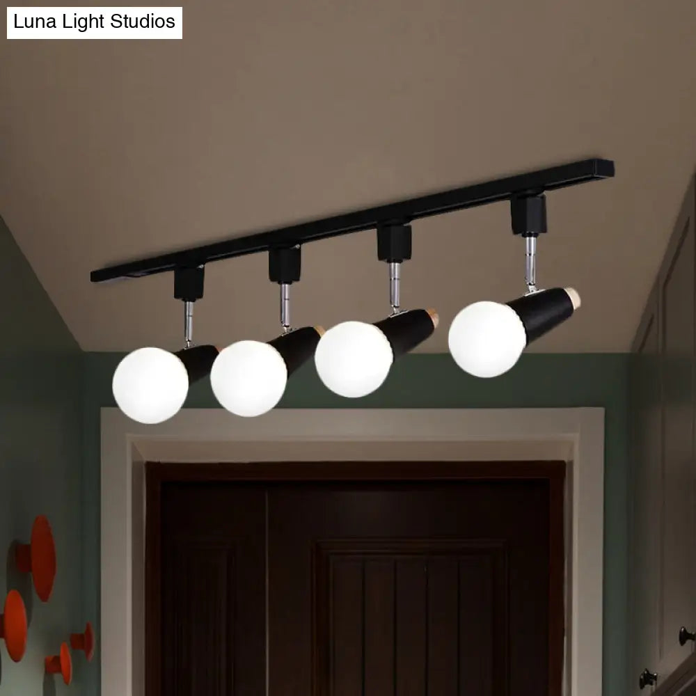 DecorBites™ DecorBites™ Industrial Metallic Linear Ceiling Light - 3/4 Heads Adjustable Semi Flush Track Fixture with Cup Shade in Black/White