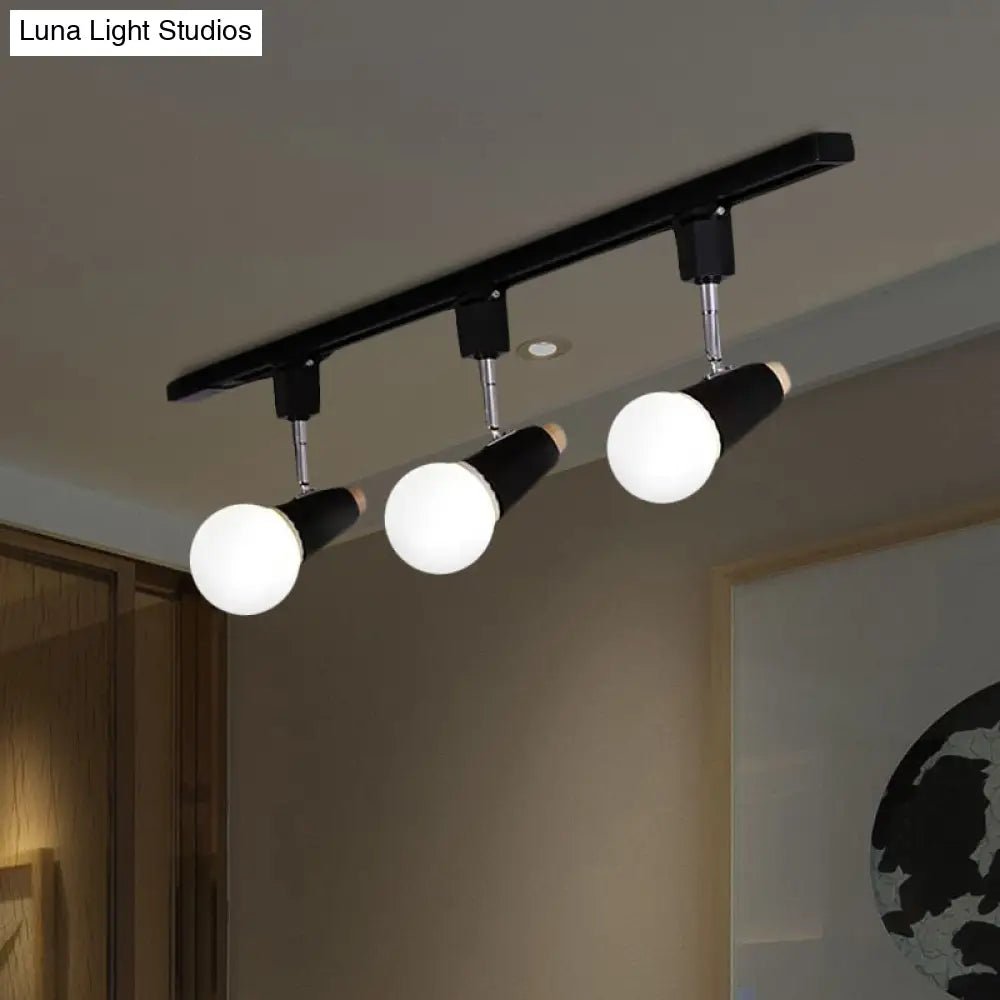 DecorBites™ DecorBites™ Industrial Metallic Linear Ceiling Light - 3/4 Heads Adjustable Semi Flush Track Fixture with Cup Shade in Black/White