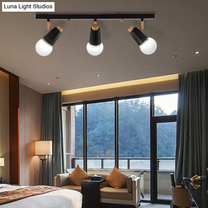 DecorBites™ DecorBites™ Industrial Metallic Linear Ceiling Light - 3/4 Heads Adjustable Semi Flush Track Fixture with Cup Shade in Black/White