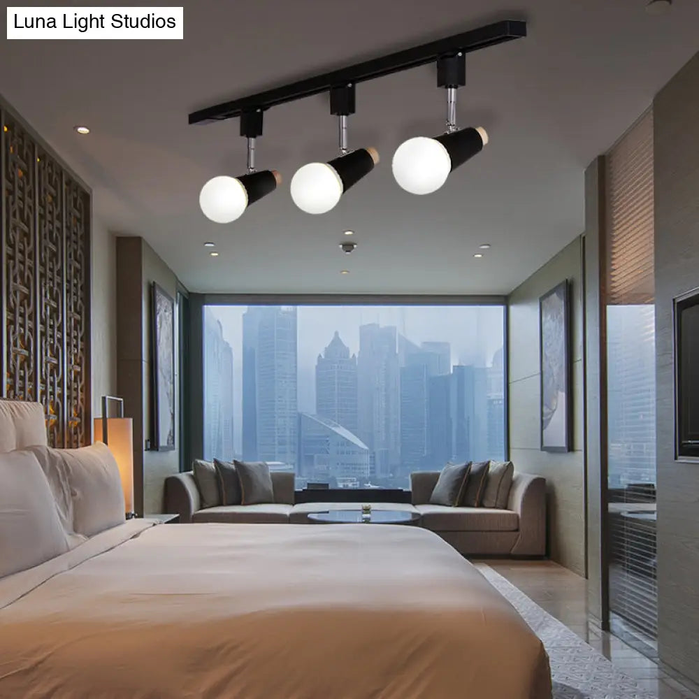 DecorBites™ DecorBites™ Industrial Metallic Linear Ceiling Light - 3/4 Heads Adjustable Semi Flush Track Fixture with Cup Shade in Black/White