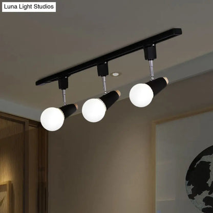 DecorBites™ DecorBites™ Industrial Metallic Linear Ceiling Light - 3/4 Heads Adjustable Semi Flush Track Fixture with Cup Shade in Black/White