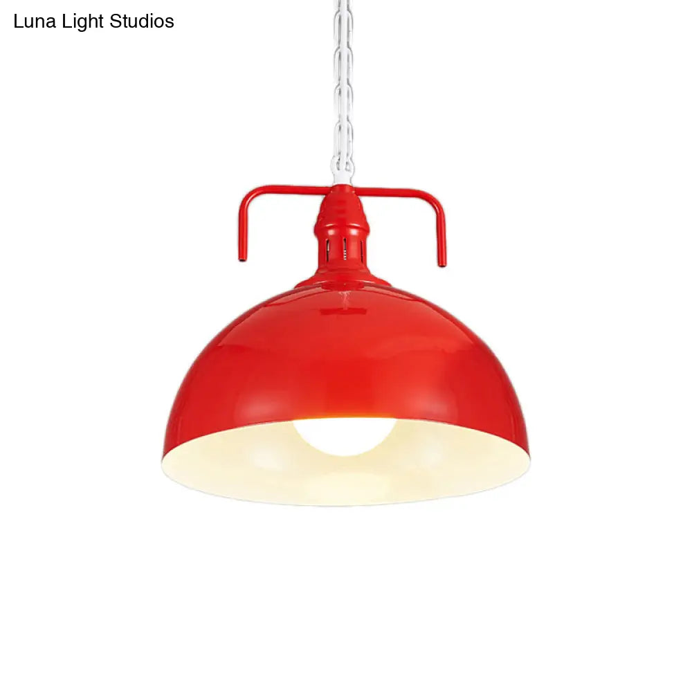 Industrial Metallic Living Room Pendant Light - 1 Light, Red/Yellow/Rust Finish, 12"/16" Bowl