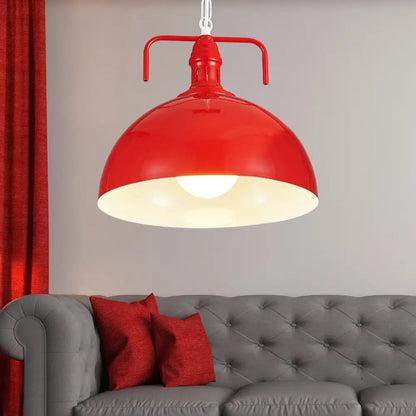 Industrial Metallic Living Room Pendant Light - 1 Light, Red/Yellow/Rust Finish, 12"/16" Bowl