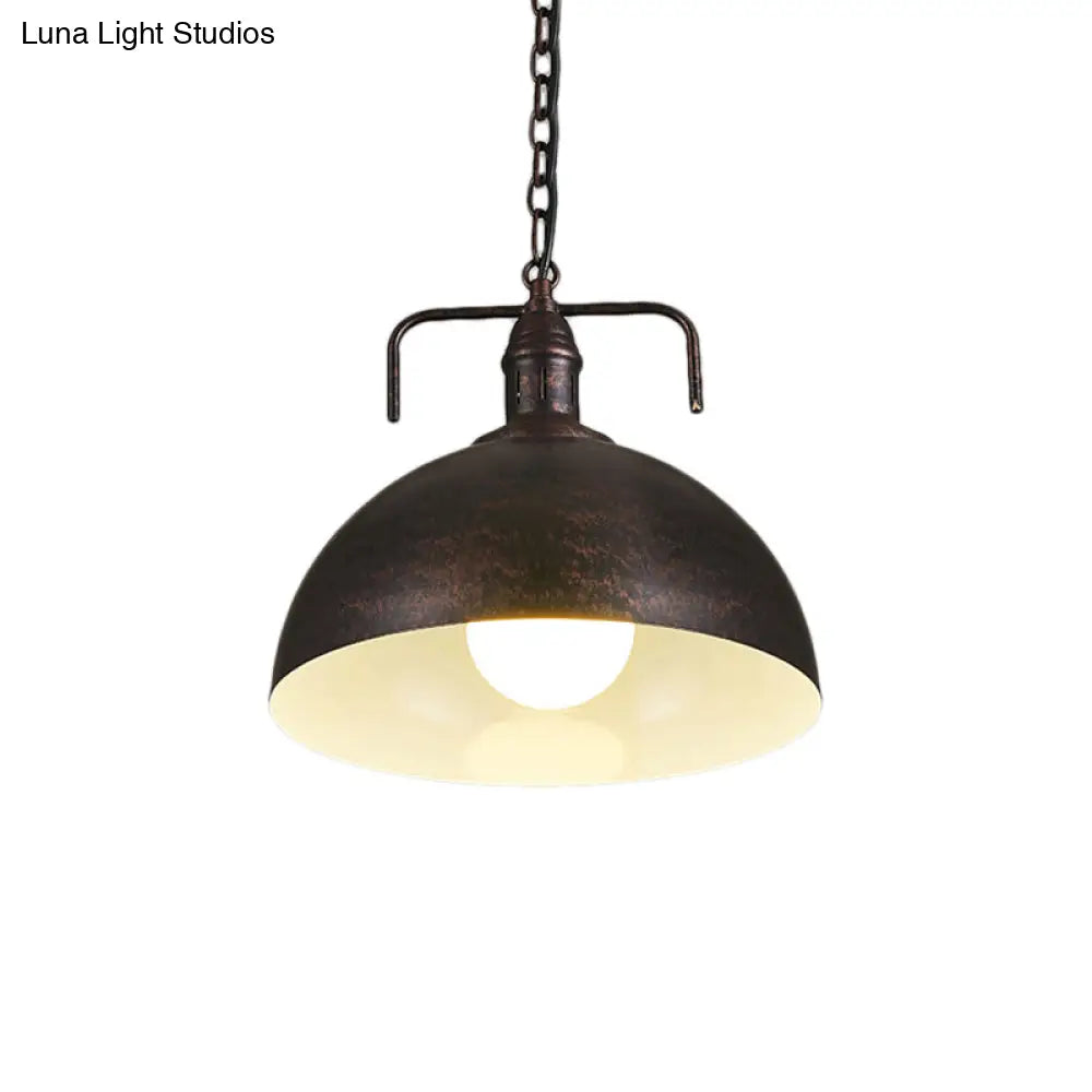 Industrial Metallic Living Room Pendant Light - 1 Light, Red/Yellow/Rust Finish, 12"/16" Bowl