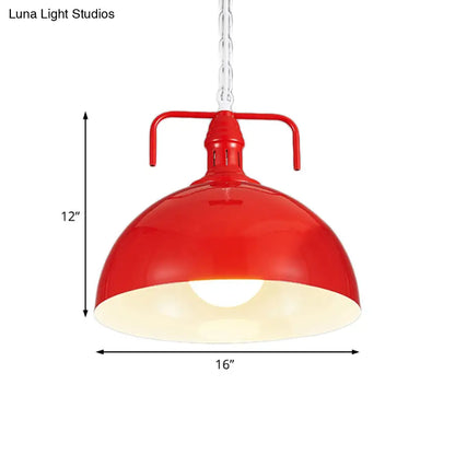 Industrial Metallic Living Room Pendant Light - 1 Light, Red/Yellow/Rust Finish, 12"/16" Bowl