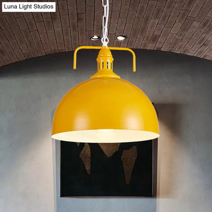 Industrial Metallic Living Room Pendant Light - 1 Light, Red/Yellow/Rust Finish, 12"/16" Bowl