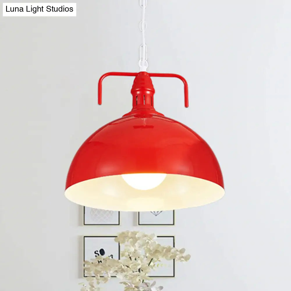 Industrial Metallic Living Room Pendant Light - 1 Light, Red/Yellow/Rust Finish, 12"/16" Bowl