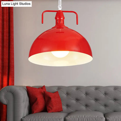 Industrial Metallic Living Room Pendant Light - 1 Light, Red/Yellow/Rust Finish, 12"/16" Bowl