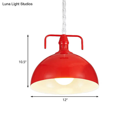 Industrial Metallic Living Room Pendant Light - 1 Light, Red/Yellow/Rust Finish, 12"/16" Bowl