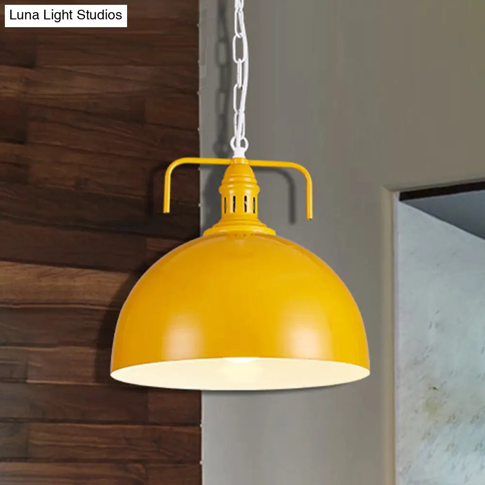 Industrial Metallic Living Room Pendant Light - 1 Light, Red/Yellow/Rust Finish, 12"/16" Bowl