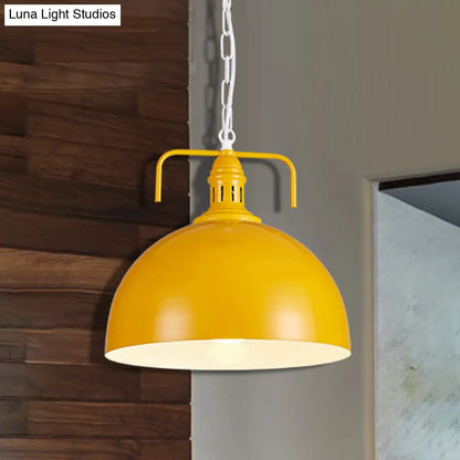 Industrial Metallic Living Room Pendant Light - 1 Light, Red/Yellow/Rust Finish, 12"/16" Bowl