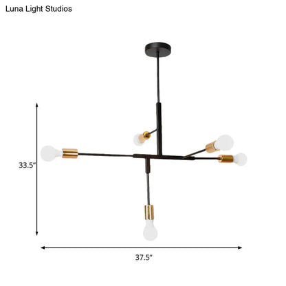 Industrial Metallic Multi Light Black Finish Chandelier Lamp - Branch Living Room Hanging Light