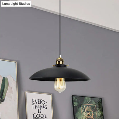 Industrial Metallic Pendant Light, Black Saucer Shade, 1-Light Dining Table Hanging Lamp (12.5"/16" Width)