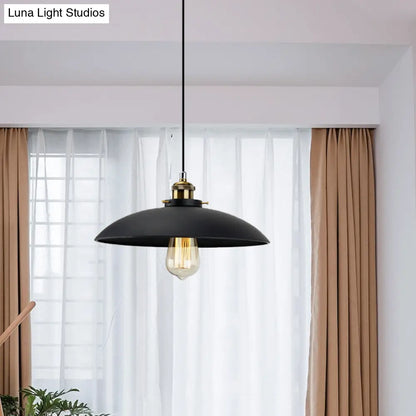 Industrial Metallic Pendant Light, Black Saucer Shade, 1-Light Dining Table Hanging Lamp (12.5"/16" Width)