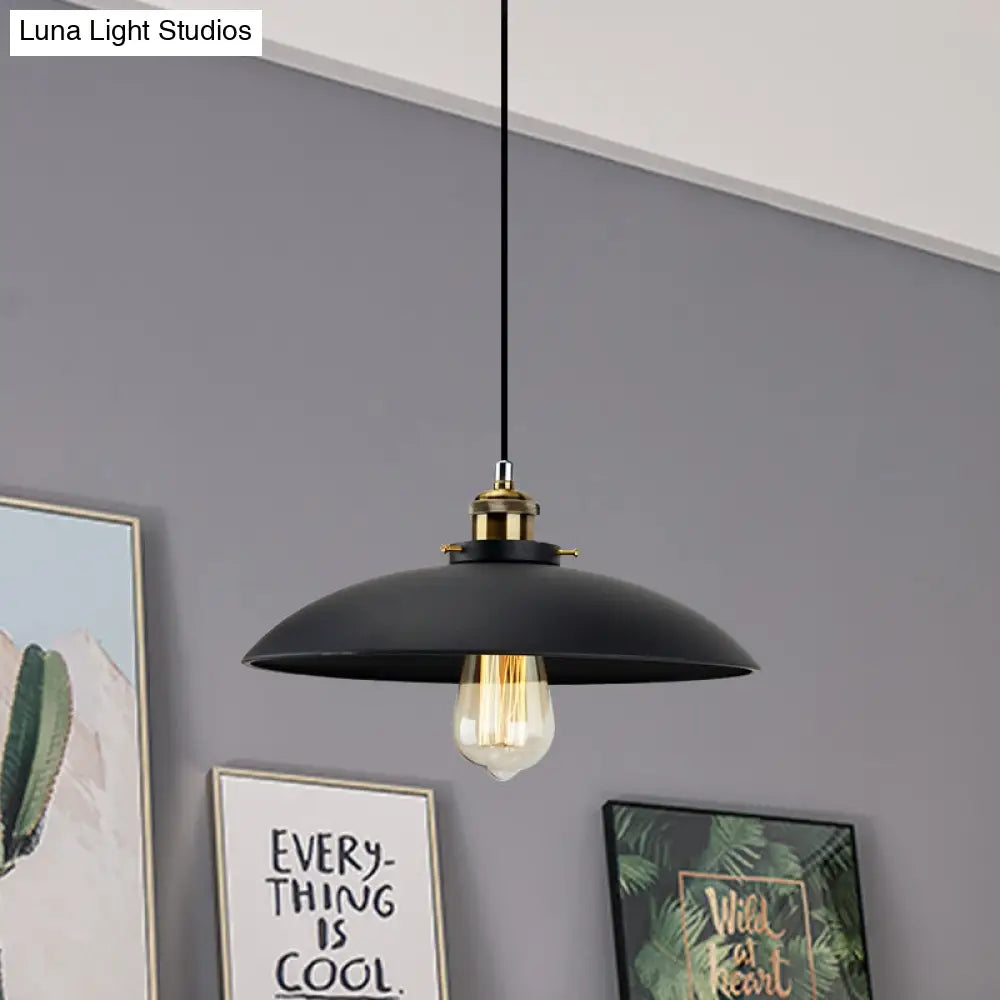 Industrial Metallic Pendant Light, Black Saucer Shade, 1-Light Dining Table Hanging Lamp (12.5"/16" Width)