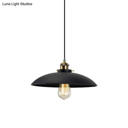 Industrial Metallic Pendant Light, Black Saucer Shade, 1-Light Dining Table Hanging Lamp (12.5"/16" Width)