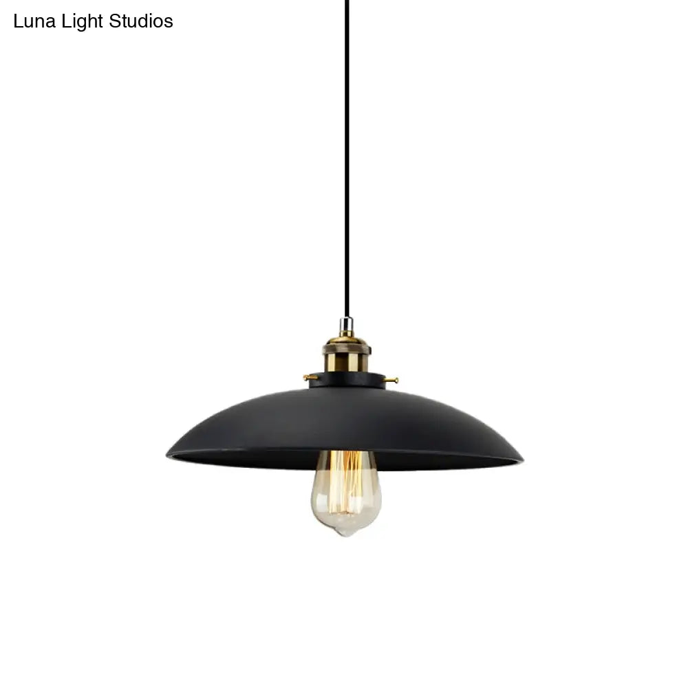 Industrial Metallic Pendant Light, Black Saucer Shade, 1-Light Dining Table Hanging Lamp (12.5"/16" Width)