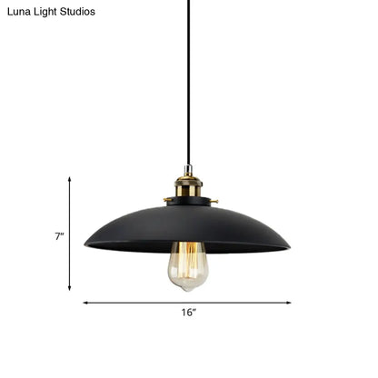 Industrial Metallic Pendant Light, Black Saucer Shade, 1-Light Dining Table Hanging Lamp (12.5"/16" Width)