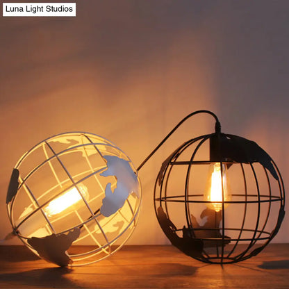 Industrial Metallic Pendant Light with Cage Globe Design for Coffee Shop - 1 Light Ceiling Fixture