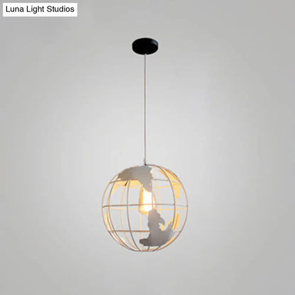 Industrial Metallic Pendant Light with Cage Globe Design for Coffee Shop - 1 Light Ceiling Fixture